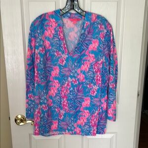 Lilly Pulitzer Luna Bay Tunic Vibrant in Cumulus Blue Orchid Oasis Top